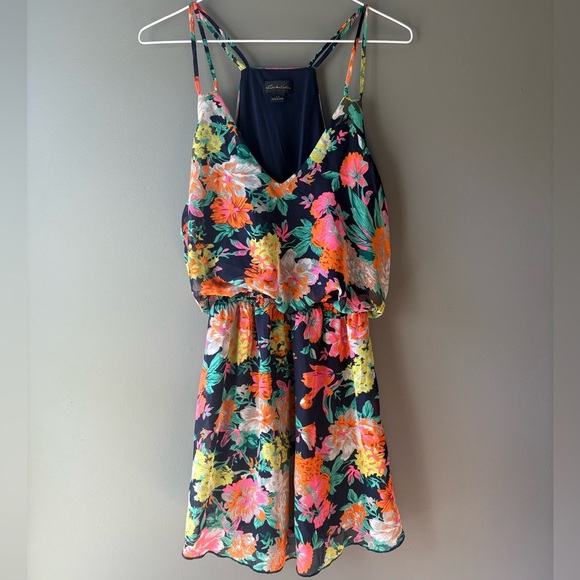 Seductions, size small, halter top, lined mini dress, bright floral pattern - Picture 1 of 5